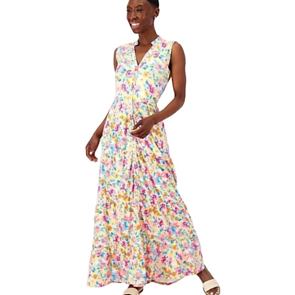 Tolani Dresses & Skirts - Tolani Collection Printed Sleeveless Maxi Dress White Blue Floral NWT Size XS